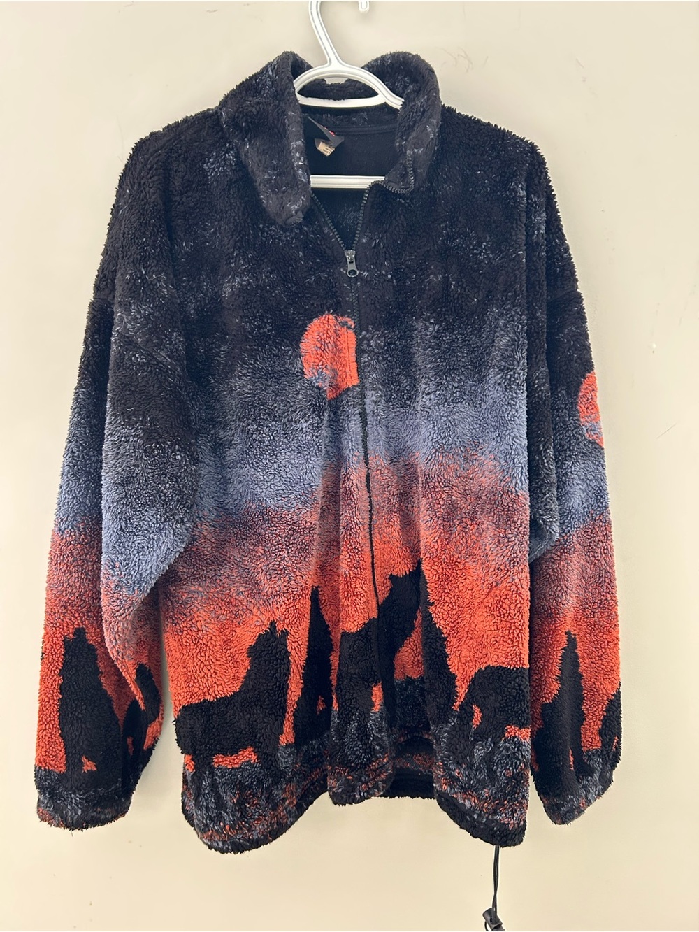 Vintage Mazmamia Fleeze Zip-Up Jacket Howling Wolf Sunset